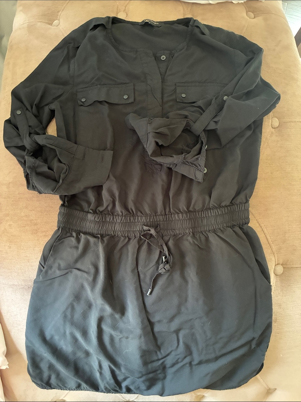 Banana Republic Black Button-Front Drawstring Waist dress with pockets
